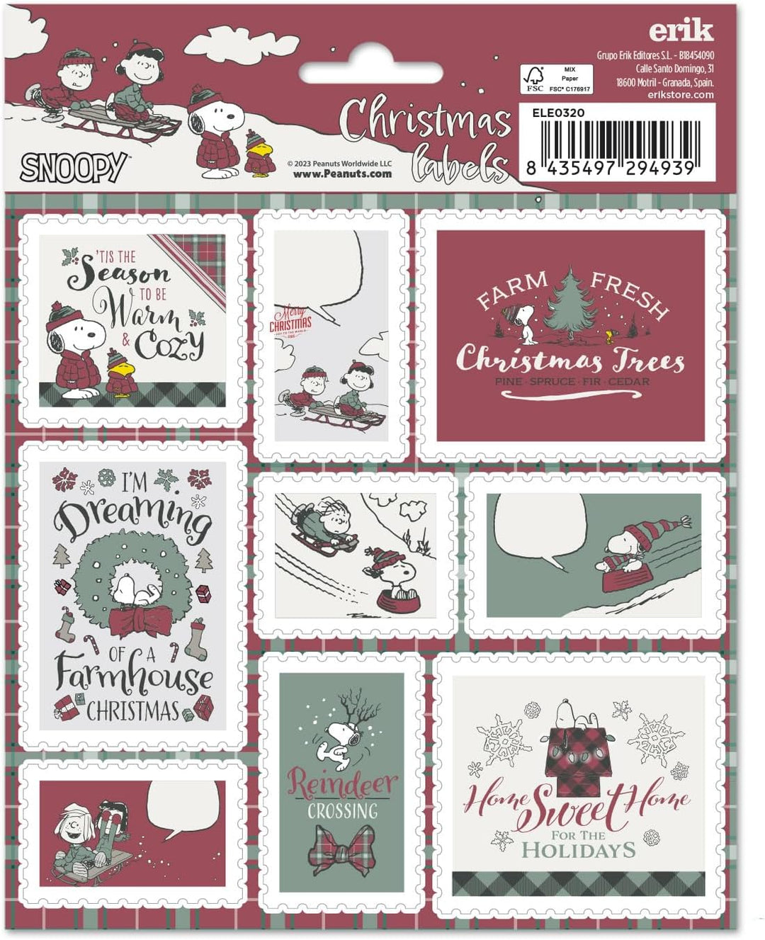 Grupo Erik Snoopy Christmas Labels | Sticky Labels | Food Labels Stickers | Labels Stickers