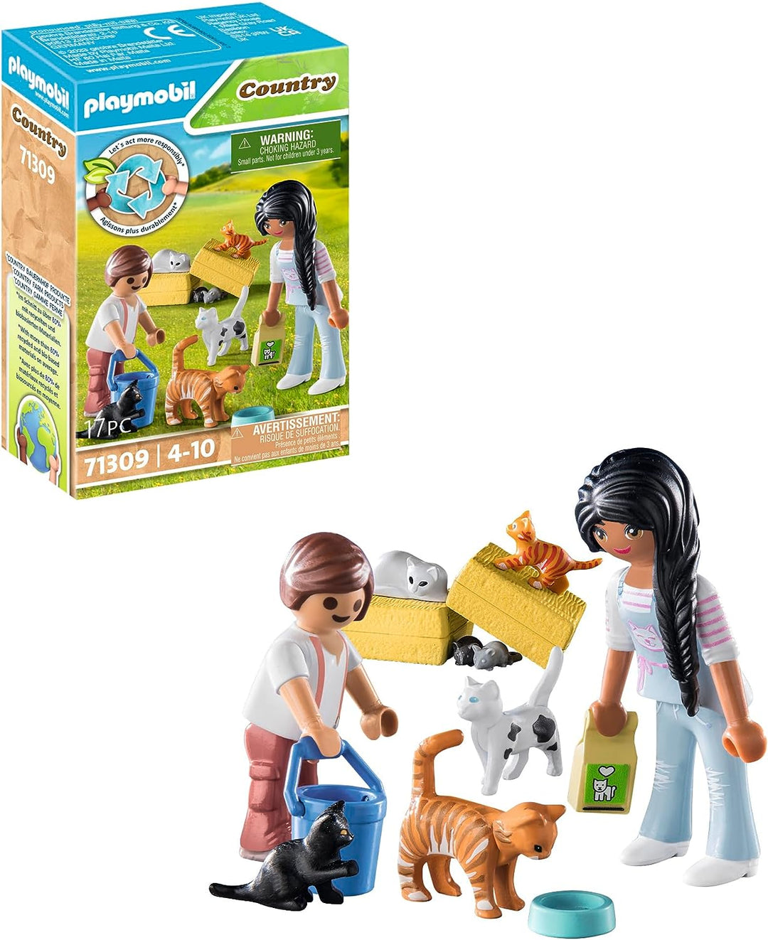 Playmobil 71309 Country Cat Family, cats and kittens, organic farm, Sustainable Toy, Fun Imaginative Role-Play