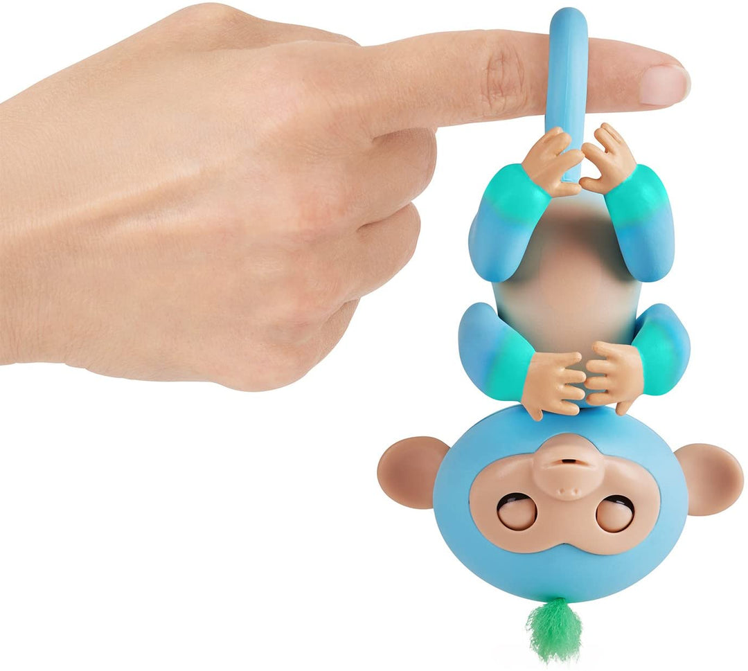 Fingerlings 2 Tone Monkey - Charlie (Blue with Green accents) - Animal de compagnie interactif pour bébé