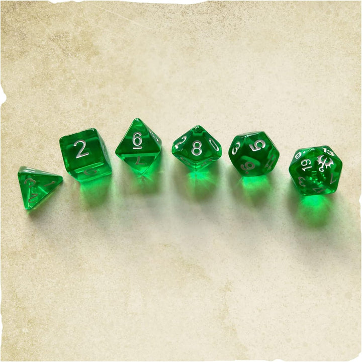 Dragonbane: Dice Set - 6 Piece Green Transparent Dice Set, Free League Publishin