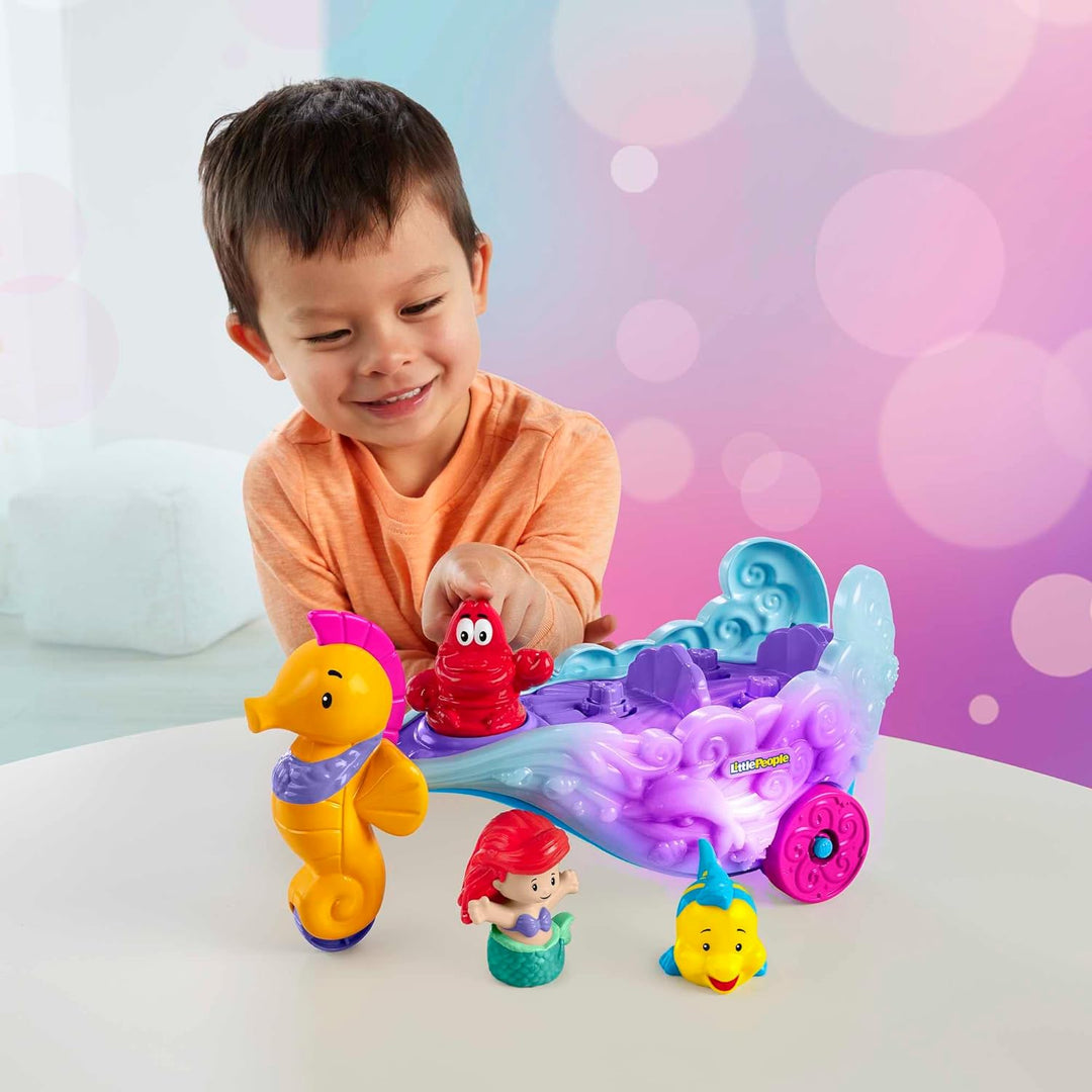 Fisher-Price Little People Toddler Toy Disney Princess Ariel's Light-Up Sea Carriage Musical Vehicle with 2 Figures