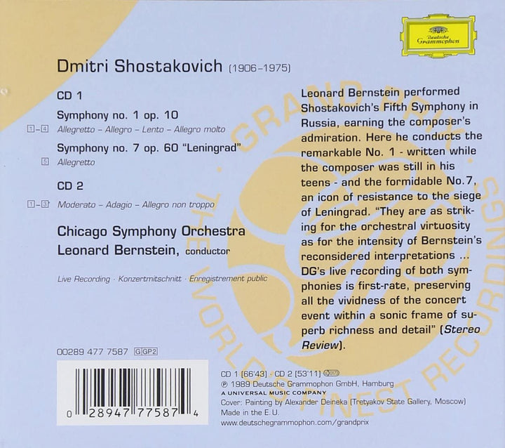 Shostakovich: Symphonies Nos.1 & Leningrad" - Chicago Symphony Orchestra Leonard Bernstein [Audio CD]