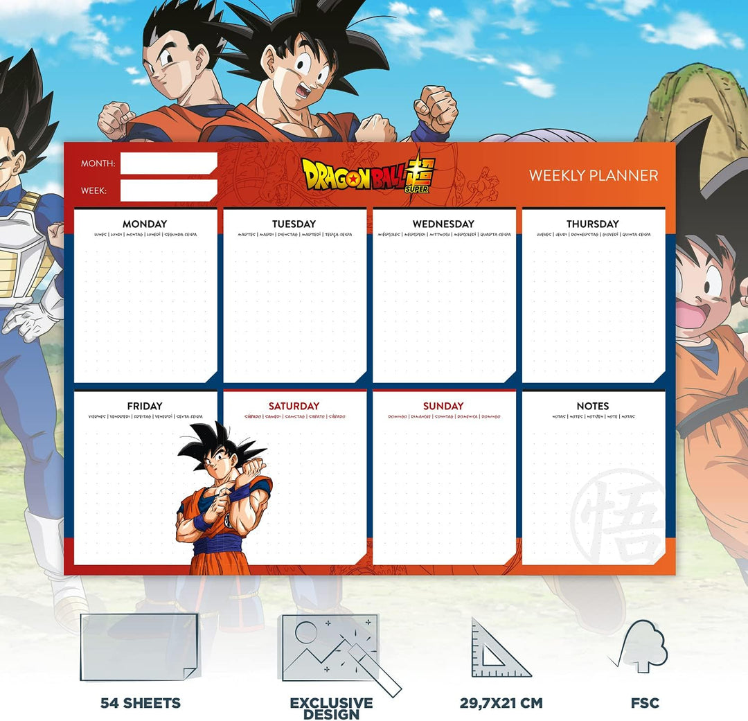 Grupo Erik Dragon Ball Weekly Planner A4 | Goku Calendar | Family Calendar