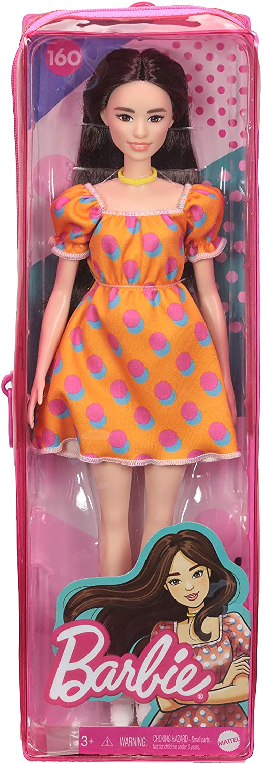 Barbie GRB52 Fashionistas Doll with Polka Dot Off-the-Shoulder Dress, Toy for Kids 3 to 8 Years Old, 30.48 cm*6.35 cm*8.89 cm