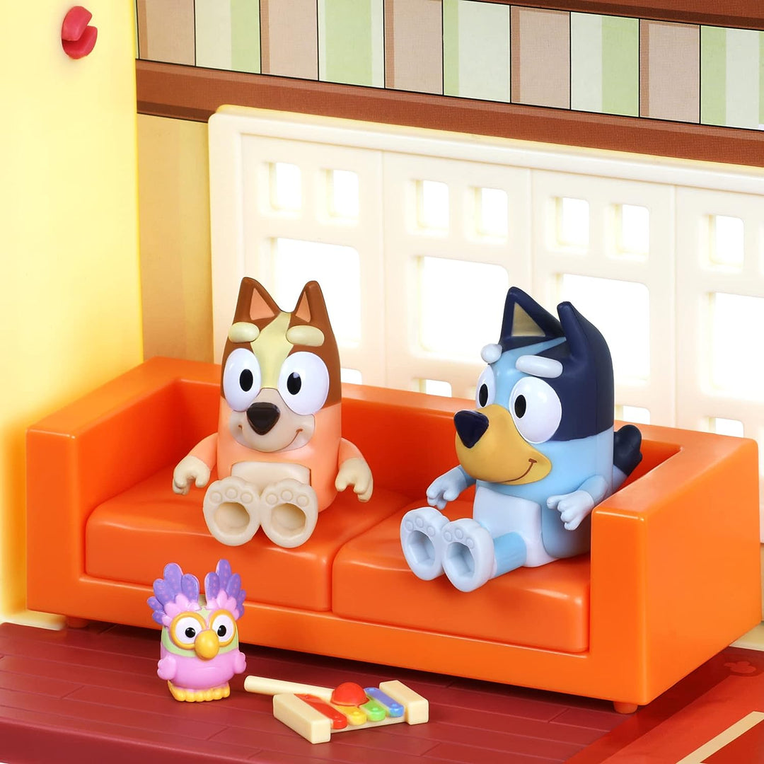 Bluey Ultimate Lights & Sounds Furnished Playhouse Official Collectable 2.5 inch Posable Figures and Accessories