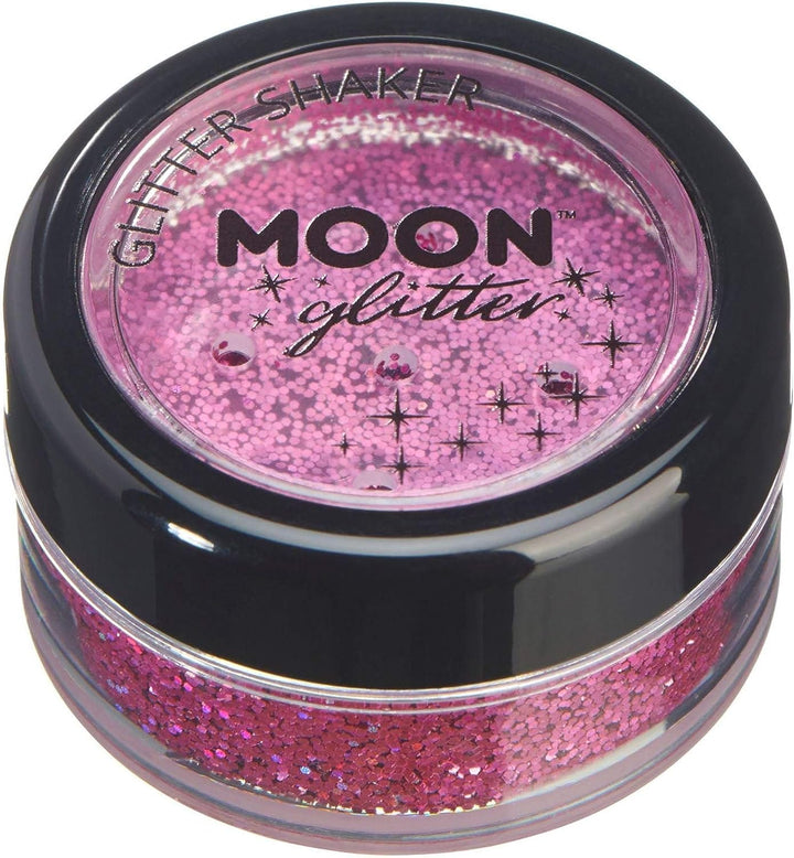 Holographic Glitter Shakers by Moon Glitter - Pink - Cosmetic Festival Makeup Glitter for Face, Body, Nails, Hair, Lips - 5g