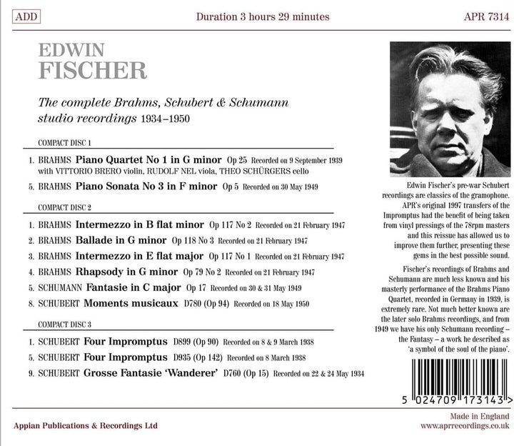 Fischer: Studio Recordings [Edwin Fischer] [Apr: APR_7314] [Audio CD]