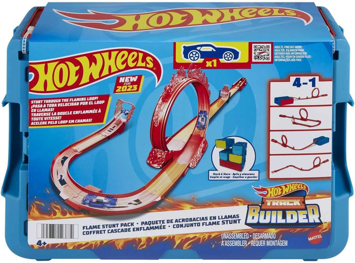 ?Hot Wheels Track Set, Fire-Themed Track Set & 1 Hot Wheels Car, 16 Track Building and Stunting Components in Stackable Toy Storage Box