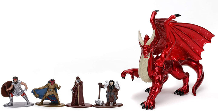 Jada Toys 253254000 Dungeons & Dragons Deluxe, Nano Collectable Figures from Die-Cast, Human Fighter, Deep Paladin, Drow Elf Rogue, Dwarf Cleric, Young Red Dragon, Toy Figures, 5 Pieces/Set, 4 cm