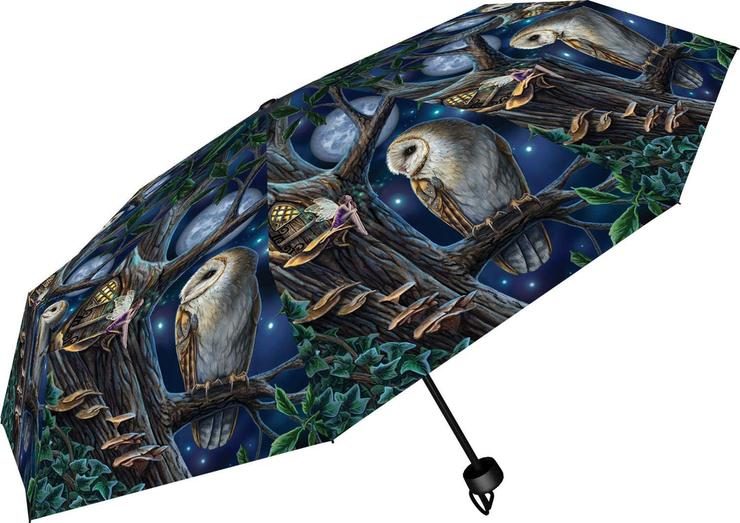 Nemesis Now Lisa Parker Fairy and Owl Umbrella, plastic, metal, 190T pongee, Blu