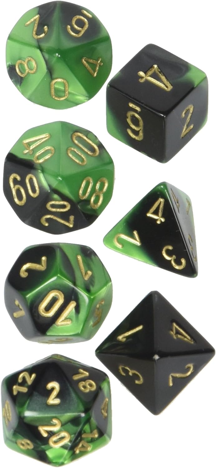 Chessex Says: CHX26439 Gemini Nut Set: Black-Green/Gold (7)