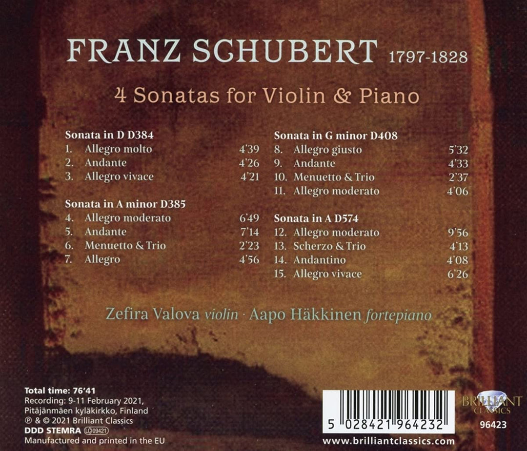 Zefira Valova - Schubert, 4 Sonatas for Violin & Piano [Audio CD]