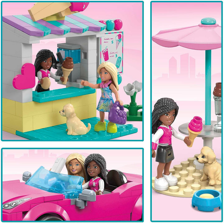 MEGA Barbie Car Building Toys Playset, Convertible & Ice Cream Stand with 225 Pieces