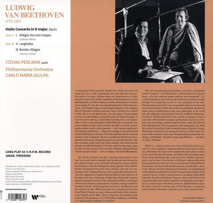 Itzhak Perlman - Beethoven: Violin Concerto [VINYL]