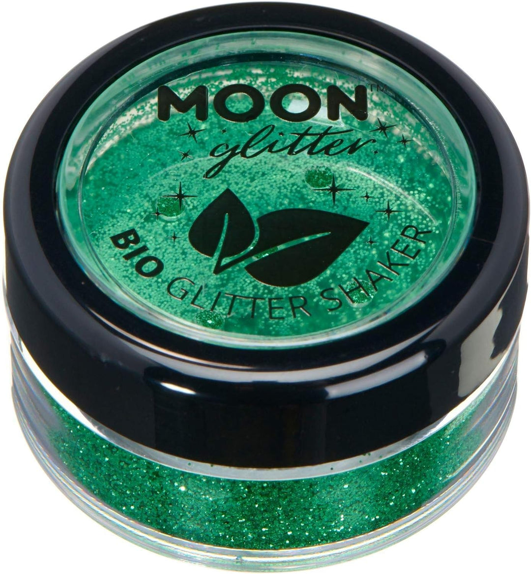 Biodegradable Eco Glitter Shakers by Moon Glitter - Green - Cosmetic Bio Festival Makeup Glitter for Face, Body, Nails, Hair, Lips - 5g