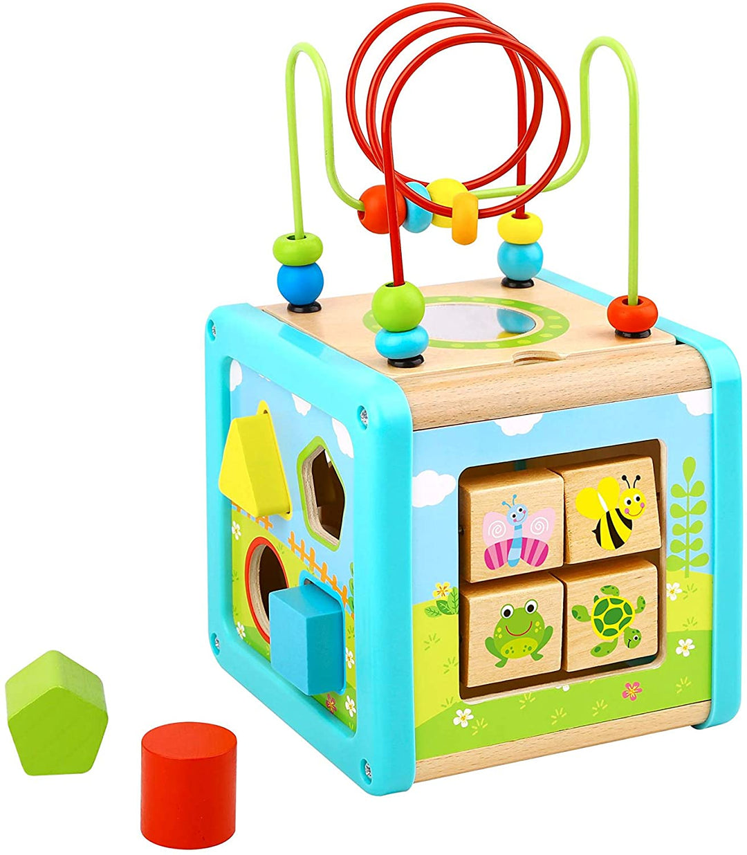 Tooky Toy 921 TL088 EA Cube de jeu en bois, bleu (bleu vif)