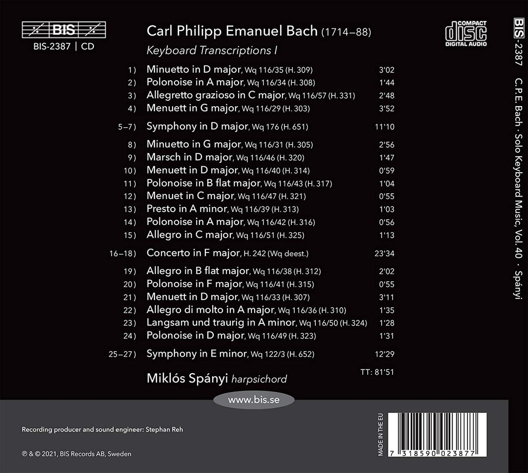 Bach: Keyboard Music 40 [Miklós Spányi] [Bis: BIS2387] [Audio CD]