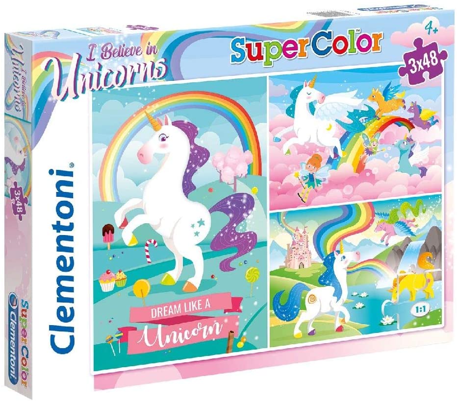 Clementoni - 25231 - Supercolor Unicorn Brilliant - Puzzle for children - 3 x 48 Pieces