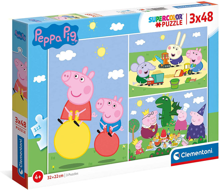 Clementoni 25263, Peppa Pig Supercolor Puzzle for Children - 3 x 48 Pieces, Ages 4 Years Plus