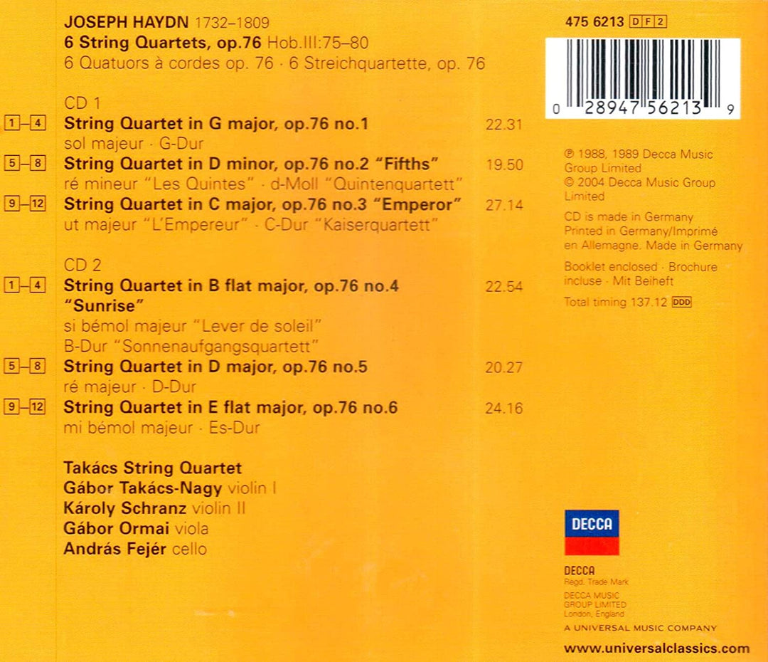 Haydn: Six String Quartets, Op.76 - Takcs Quartet [Audio CD]