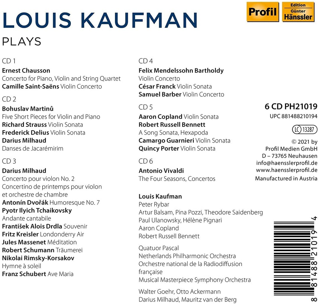 Louis Kaufman - Louis Kaufman Plays [Various] [Profil: PH21019] [Audio CD]