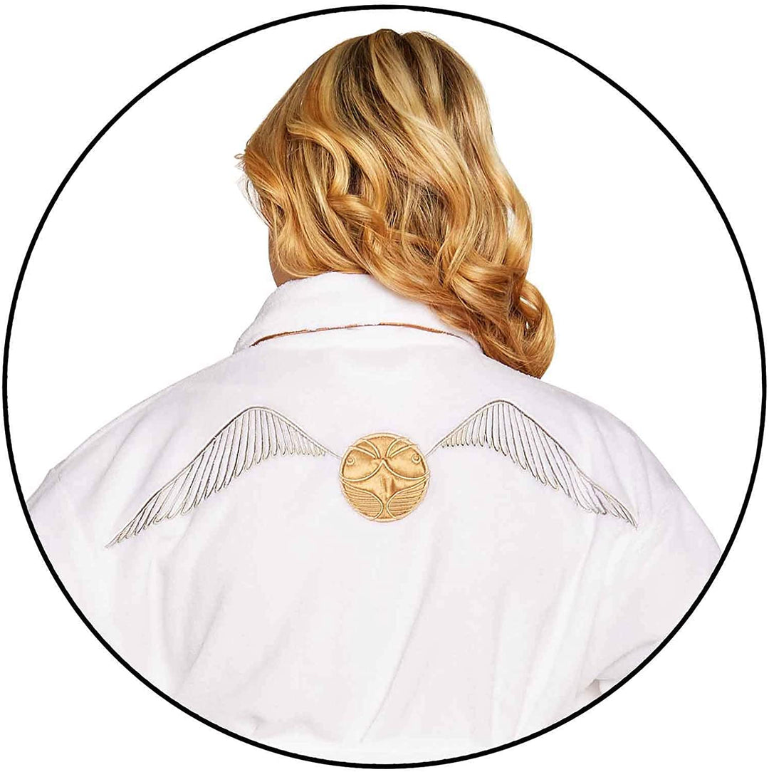 Groovy Golden Snitch Harry Potter Ladies White Fleece Robe No Hood, Multicolour, One size