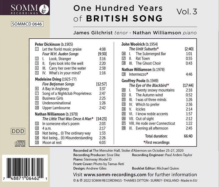 One Hundred Years of British Song, Vol. 3 [James Gilchrist; Nathan Williamson] [Audio CD]