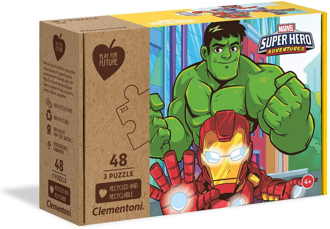 Clementoni - 25257 - Marvel Super Hero - 3x48 Pieces - Made In Italy - 100% Recy