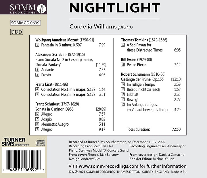 Nightlight [Cordelia Williams] [Somm Recordings: SOMM 0639] [Audio CD]