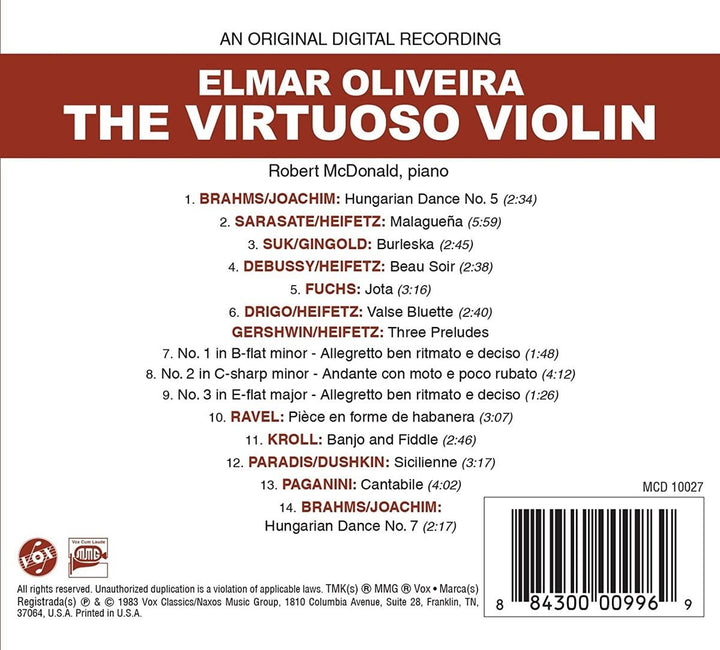 Elmar Oliveira: The Virtuoso Violin [Elmar Oliveira; Robert M onald] [Vox Classics: M 10027] [Audio CD]