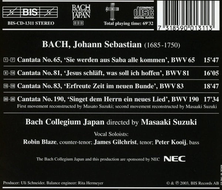 Bach: Cantatas, Vol 21 (BWV 65, 81, 83, 190) /Bach Collegium Japan Suzuki [Audio CD]