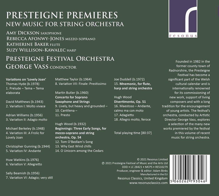 Presteigne Premieres [Amy Dickson; Rebecca Afonwy-Jones; Katherine Baker; Suzy Willison-Kawalec; Presteigne Festival Orchestra; George Vass] [Resonus Classics: RES10279] [Audio CD]