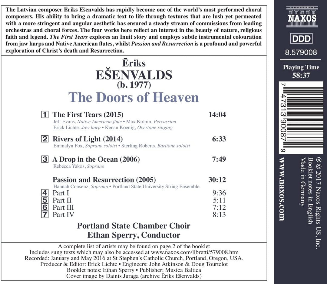 riks Esenvalds: The Doors of Heaven [Jeff Evans; Max Kolpin; Erick Lichte; Kenan Koenig; Emmalyn Fox; Ethan Sperry] [Naxos: 8579008] [Audio CD]