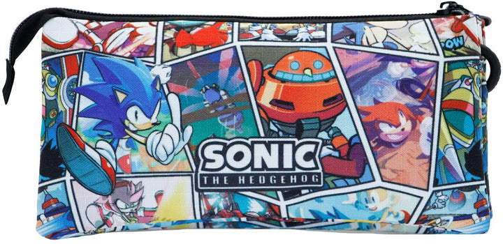 Sega-Sonic Comic-Triple HS Pencil Case, Multicolour