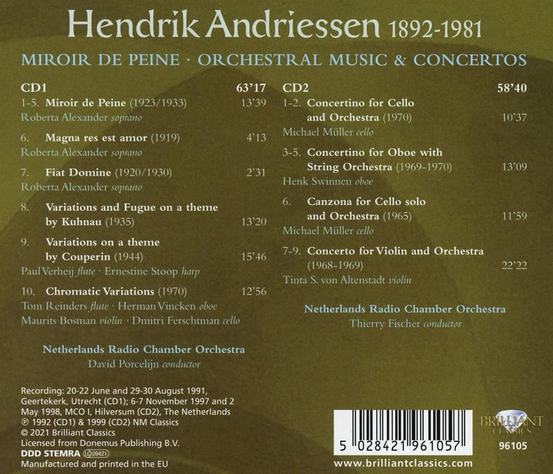 Roberta Alexander - Andriessen: Miroir de Peine, Orchestral Music & Concertos [Audio CD]