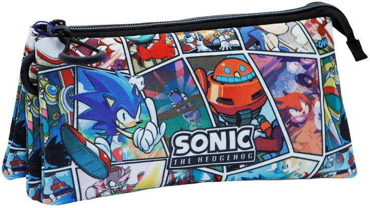 Sega-Sonic Comic-Triple HS Pencil Case, Multicolour