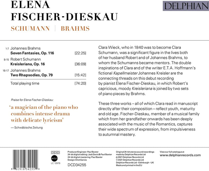 C Schumann, Brahms: Kreisleriana Op. 16; Seven Fantasies Op. 116, Two Rhapsodies Op. 79 [Audio CD]