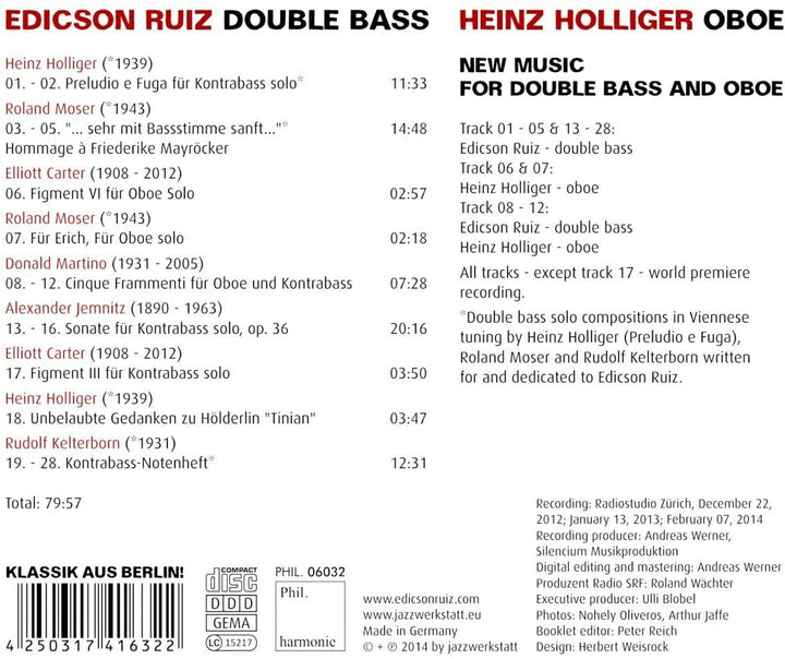 Edicson Ruiz & Heinz Holliger - New Music For Double Bass & Oboe [Audio CD]