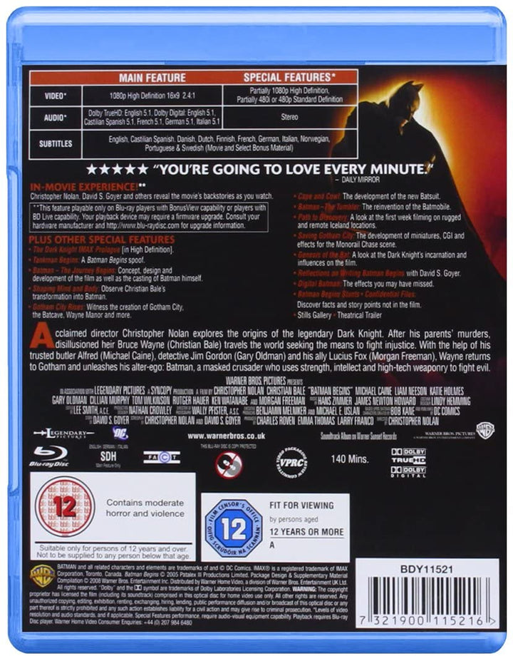 Batman Begins [2005] [Region Free] - Action/Adventure [Blu-ray]