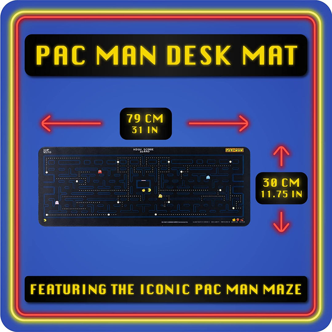 Paladone PAC MAN Retro Desk Mat 40cm x 80 cm, Office Desk Blotter Laptop Mat for Office and Home, Yellow, One Size, PP8823PM