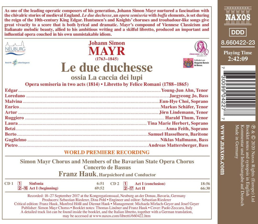 Mayr: Le Due Duchesse [Various] [Naxos: 8660422-23] [Audio CD]