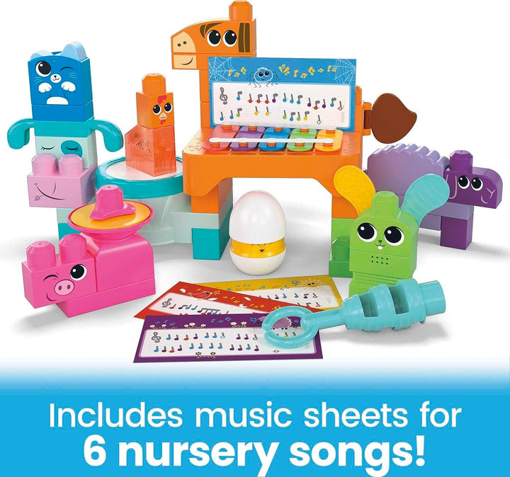 MEGA BLOKS Fisher-Price Sensory Building Toys Playset, Musical Farm Band with 40 Toddler Blocks and 6 Music Sheets