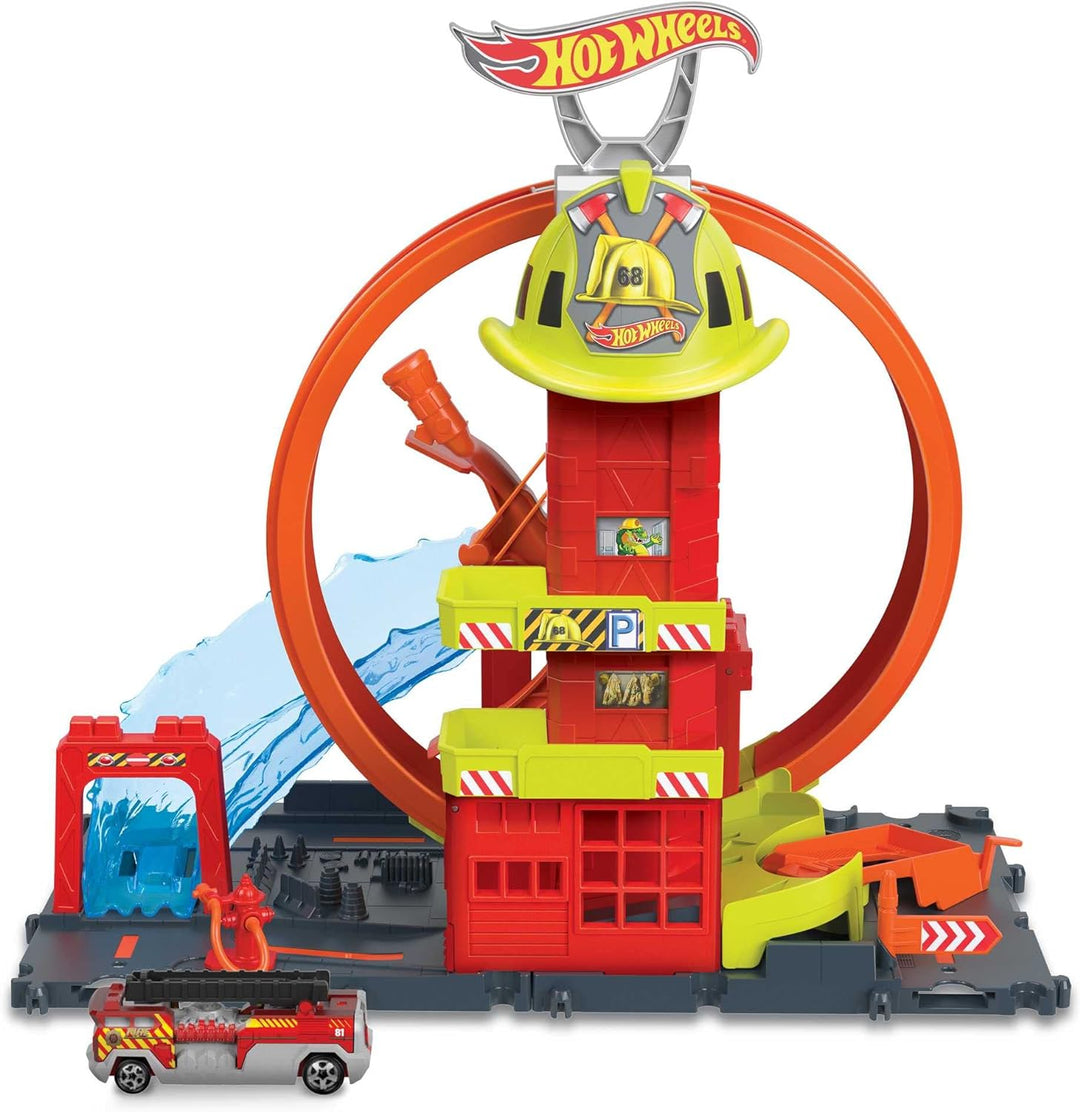 ?Hot Wheels City with 1 Toy Car, Kid-Powered Elevator, Water-Like Ramp, Track-Play Features