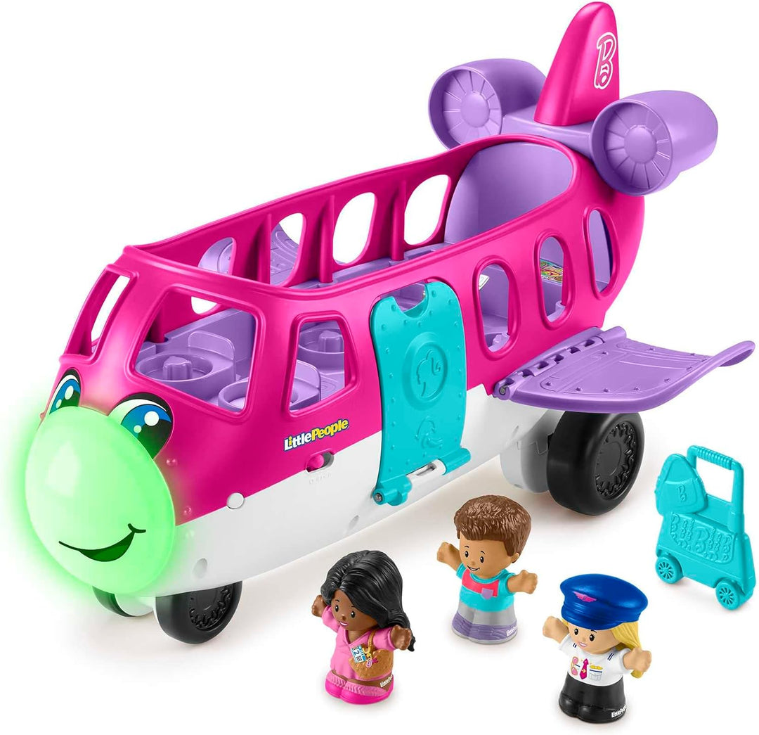 Fisher-Price Little People Barbie Toy Airplane for Toddlers with Lights Music and Folding Stairs