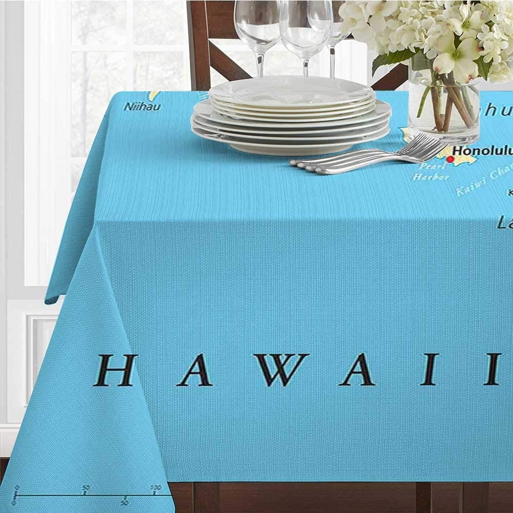 kangkaishi Hawaiian Decorations,Waterproof/Oil Proof/Stain Resistant Table Cover,Map of Hawaii Islands with Capital Honolulu,Tablecloths Extra Long,W60 x L120 Inch Borders