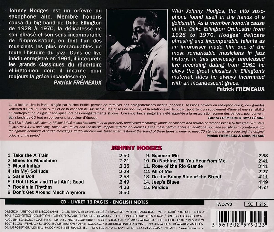 Johnny Hodges - HODGES LIVE IN PARIS [Audio CD]