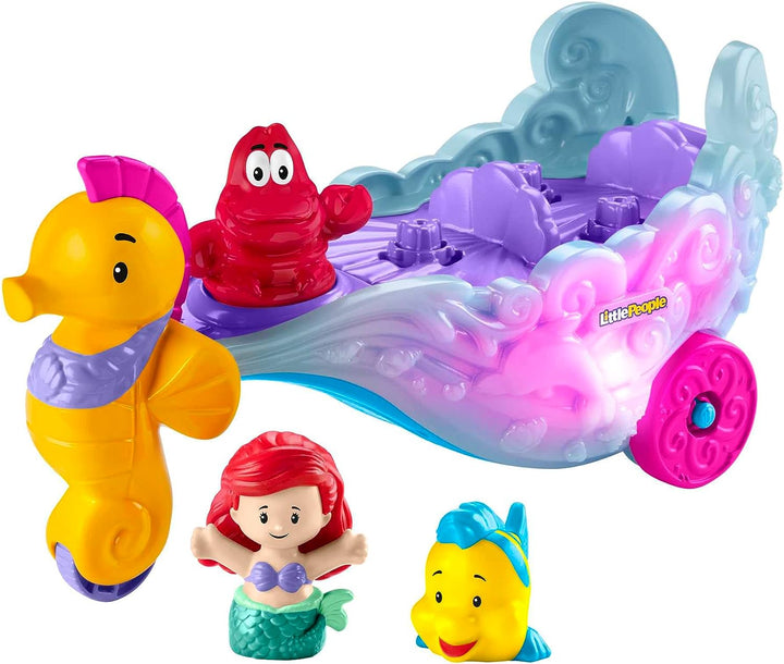 Fisher-Price Little People Toddler Toy Disney Princess Ariel's Light-Up Sea Carriage Musical Vehicle with 2 Figures