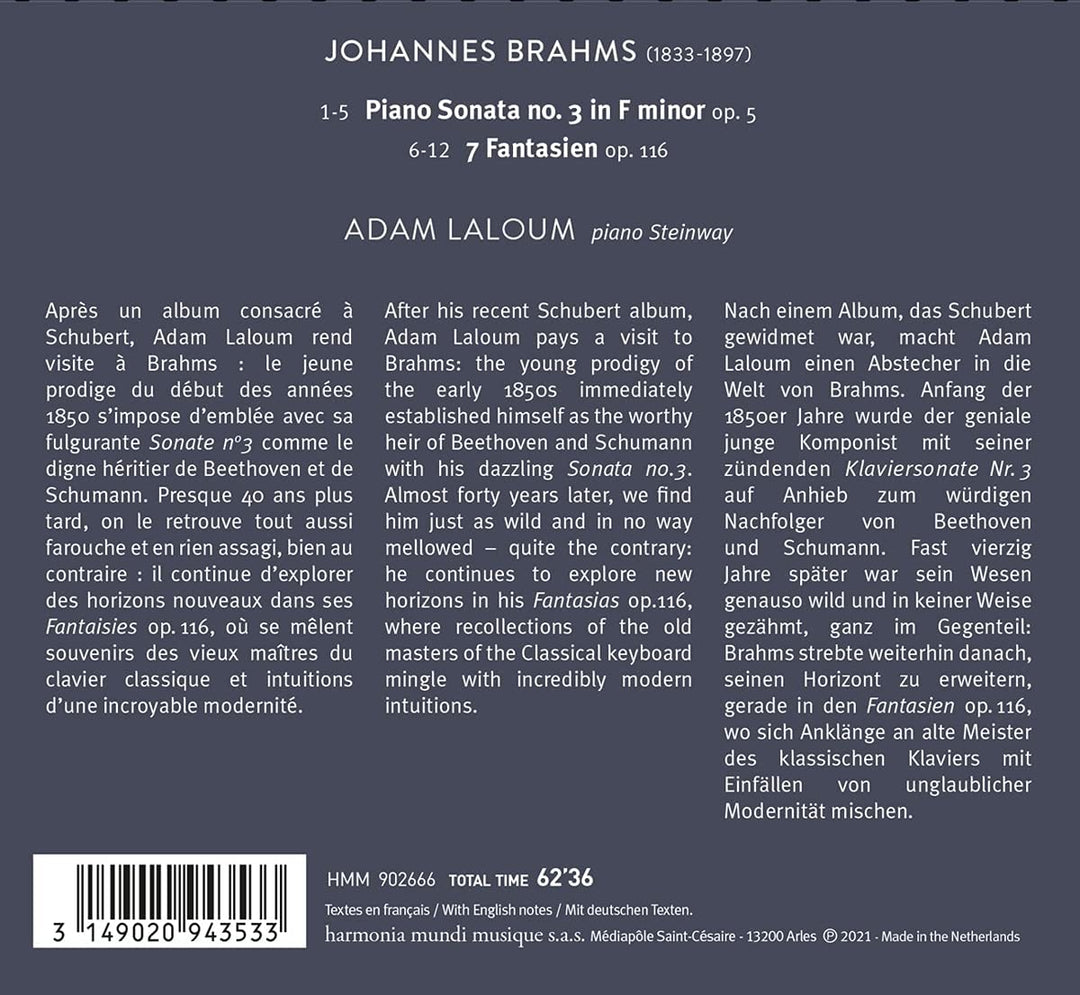 Laloum, Adam - Johannes Brahms: Piano Sonata, Op. 5/7 Fantasien, Op. 116 [Audio CD]