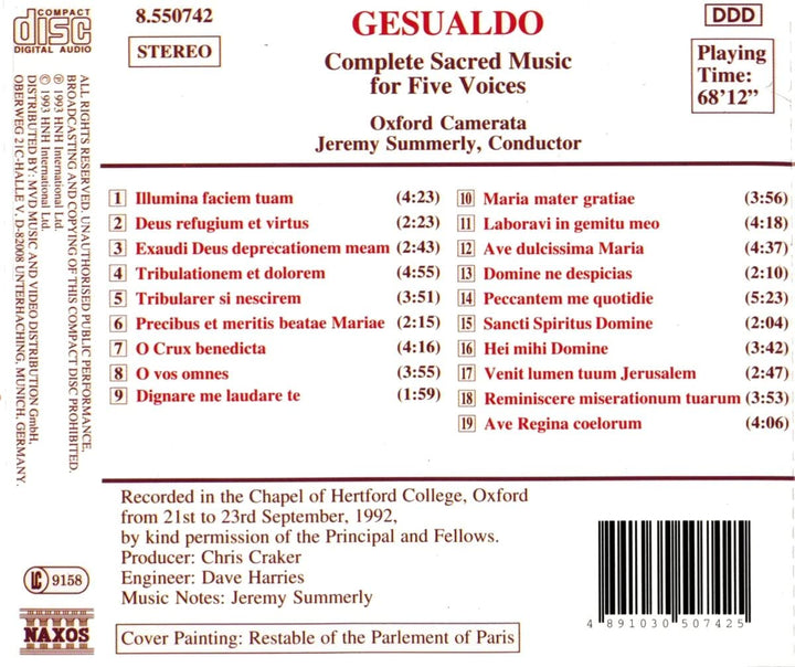 Gesualdo: Complete Sacred Music for Five Voices - Carlo Gesualdo [Audio CD]