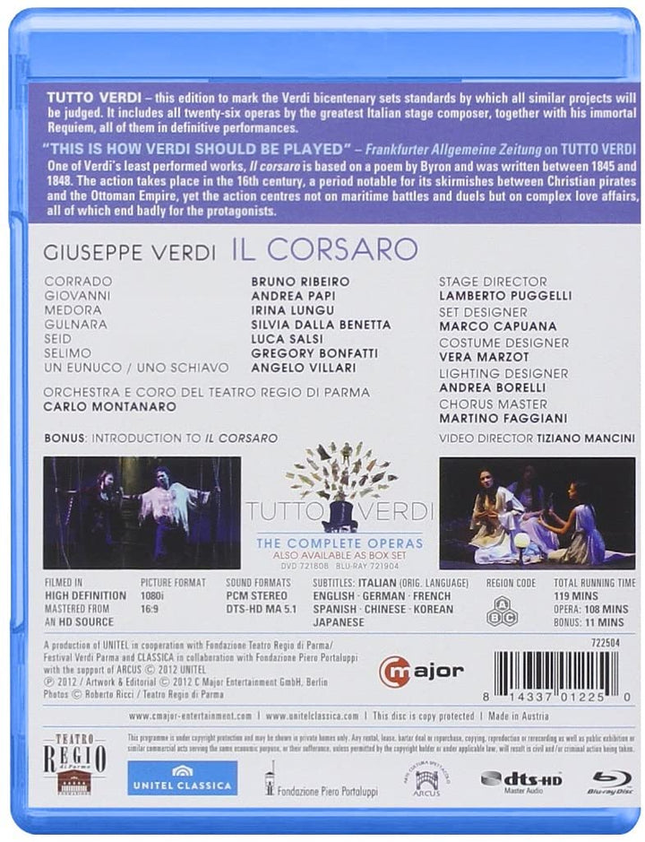 Verdi: Il Corsaro (Parma 2008) (Ribeiro, Lungu, Salsi, Dalla Benetta, Bonfatti, Papi, Villari, Lamberto Puggelli, Carlo Montanaro) (C Major: 722504) [2013] [Region Free] [Blu-ray]